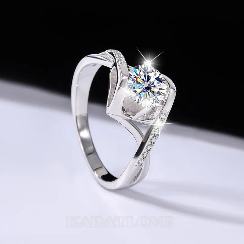 Bague de fiançailles art déco en argent sterling 925 et diamant moissanite de taille ronde