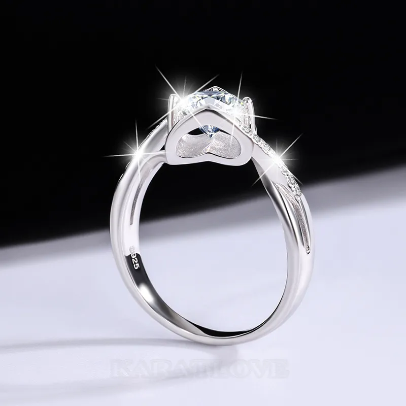 Bague de fiançailles art déco en argent sterling 925 et diamant moissanite de taille ronde