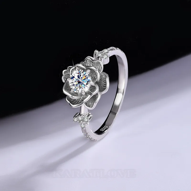 Bague de fiançailles art deco en argent sterling 925 et diamant de moissanite de taille ronde