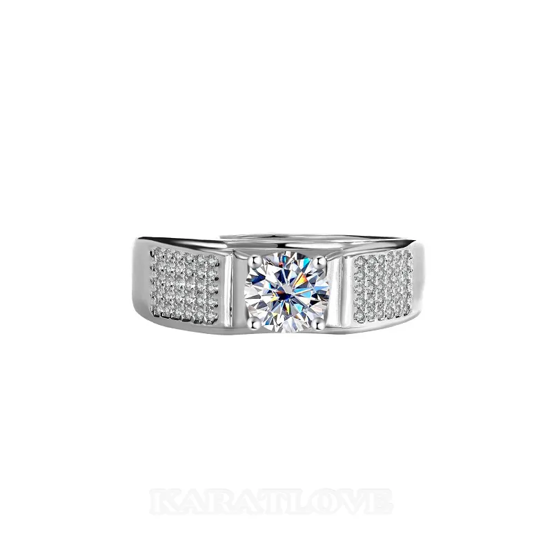 Bague de fiançailles classique en argent sterling 925 et diamant de moissanite de taille ronde