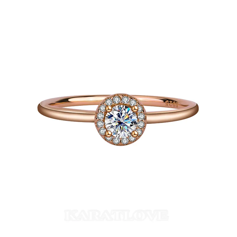 Bague de fiançailles en argent sterling 925 et or rose 925, diamant de moissanite de taille ronde