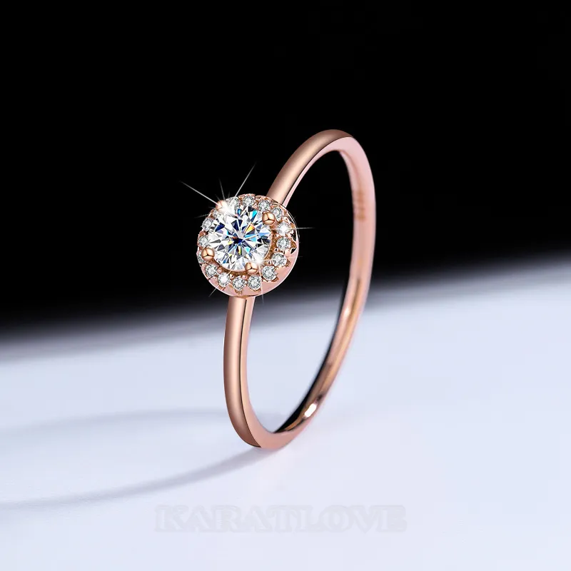 Bague de fiançailles en argent sterling 925 et or rose 925, diamant de moissanite de taille ronde