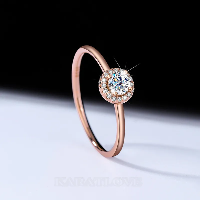 Bague de fiançailles en argent sterling 925 et or rose 925, diamant de moissanite de taille ronde