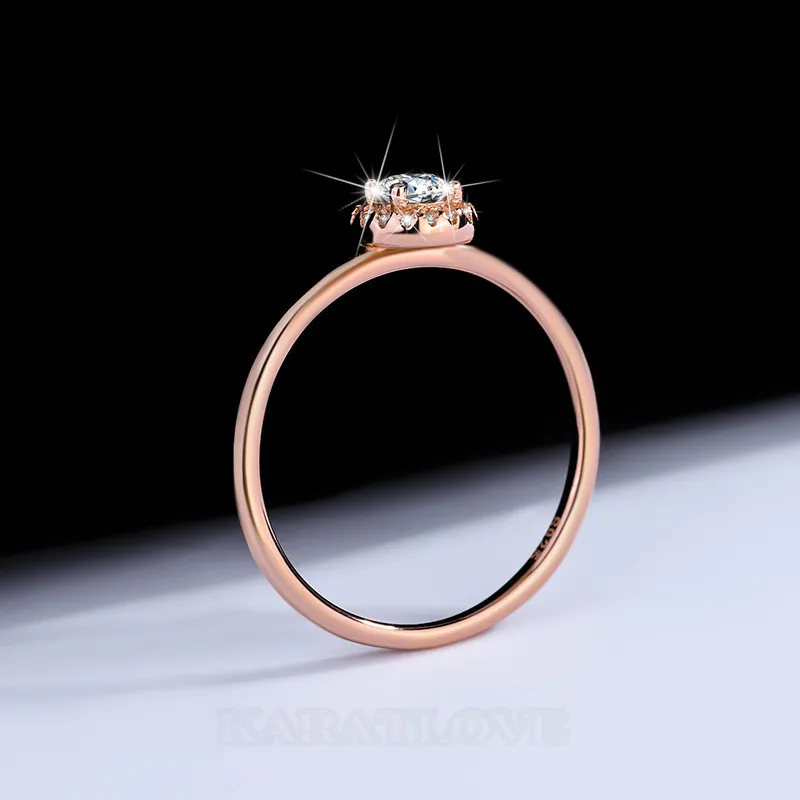 Bague de fiançailles en argent sterling 925 et or rose 925, diamant de moissanite de taille ronde
