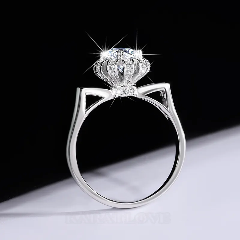 Bague de fiançailles halo en argent sterling 925 et diamant de moissanite de taille ronde