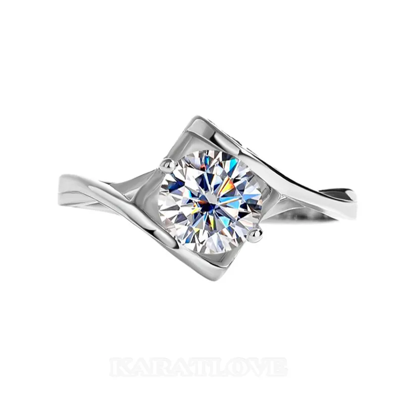 Bague de fiançailles solitaire en argent sterling 925 et diamant moissanite de taille ronde