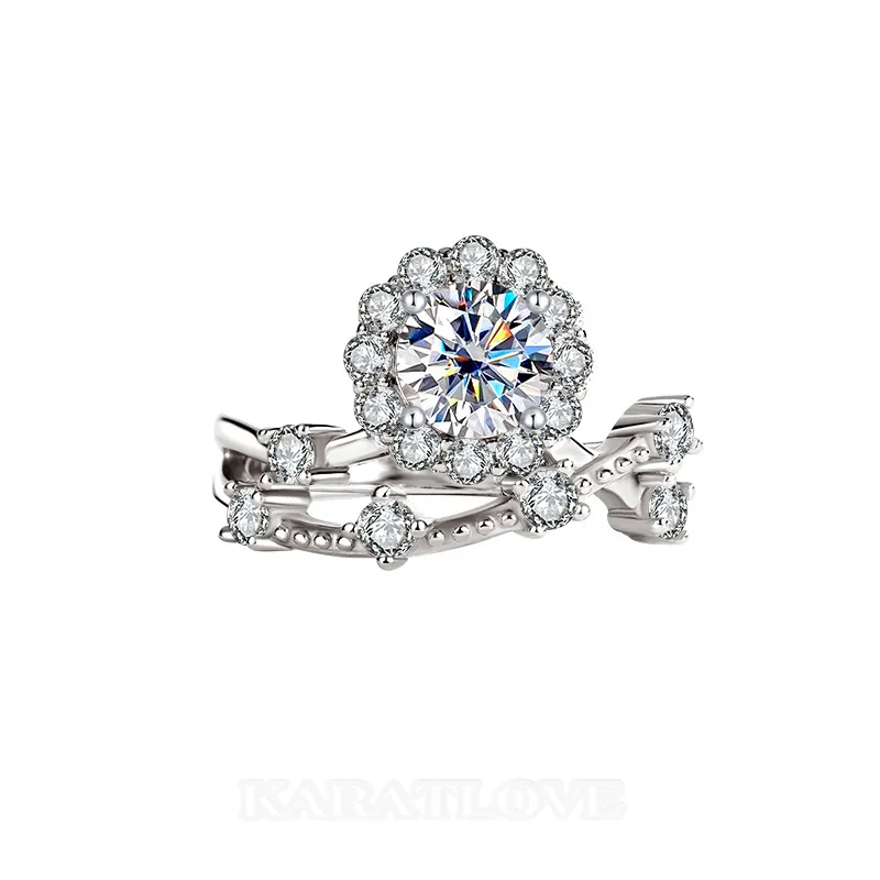 Bague de fiançailles en argent sterling 925 et diamant de moissanite de taille ronde