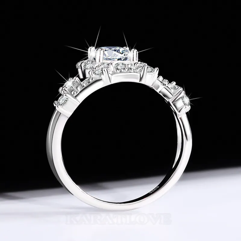 Bague de fiançailles en argent sterling 925 et diamant de moissanite de taille ronde