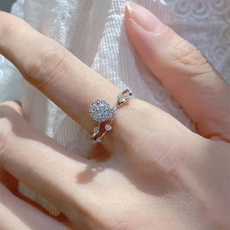 Bague de fiançailles en argent sterling 925 et diamant de moissanite de taille ronde