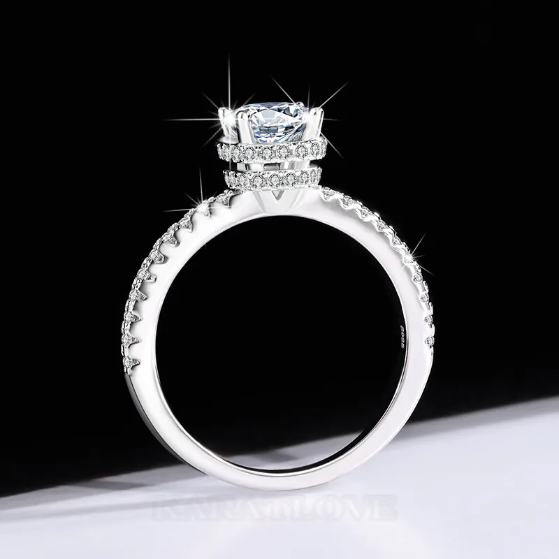 Bague de fiançailles classique en argent sterling 925 et diamant de moissanite de taille ronde