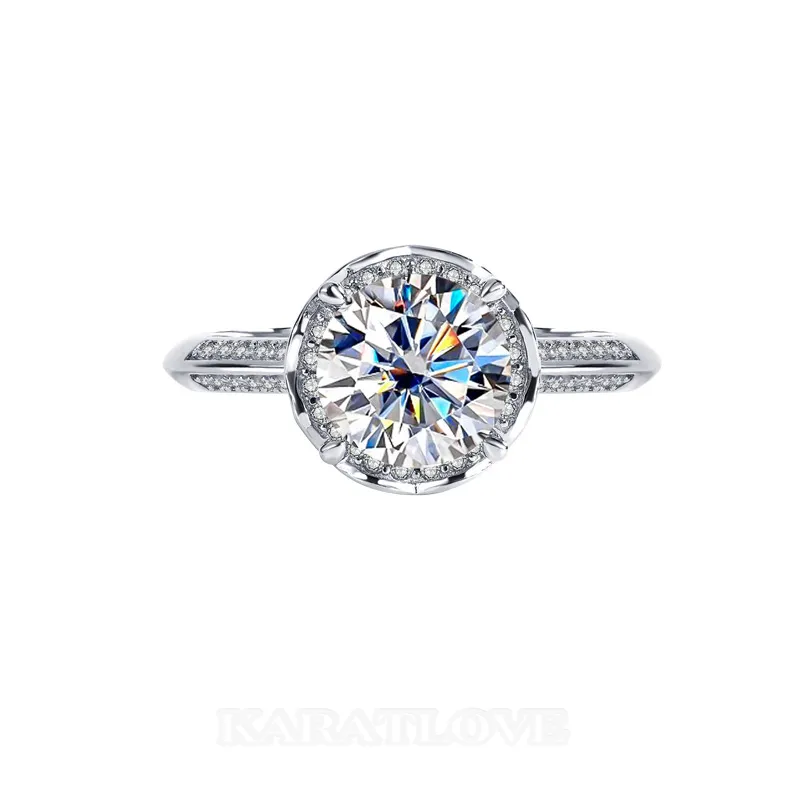 Bague de fiançailles en argent sterling 925 et diamant de moissanite de taille ronde
