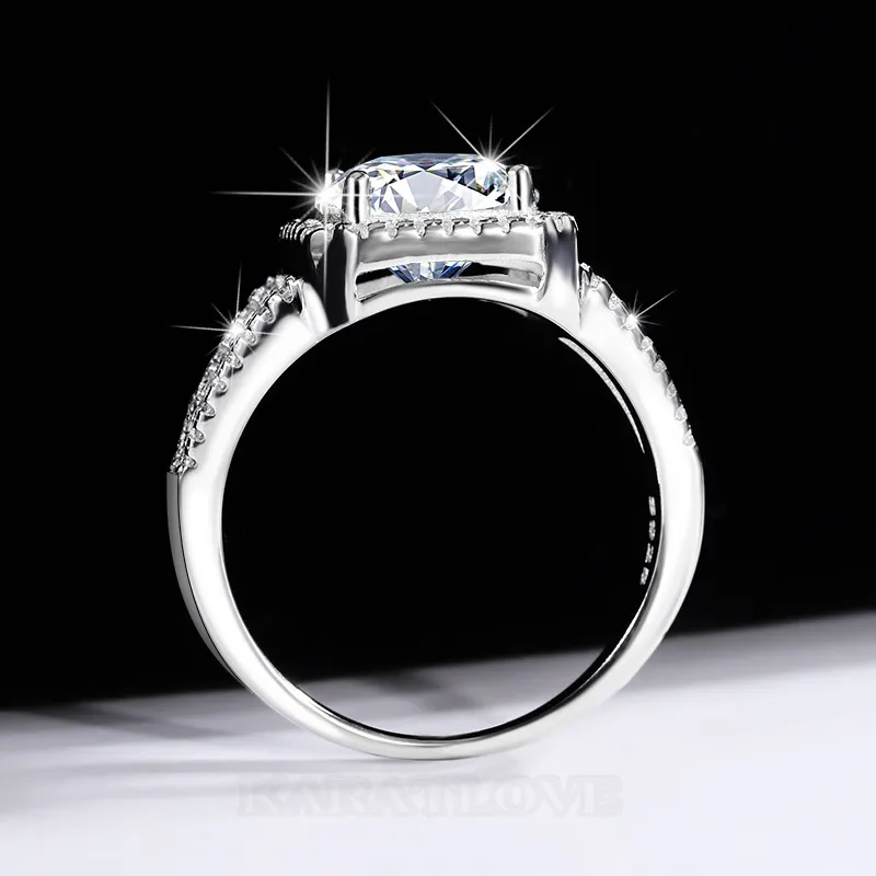 Bague de fiançailles halo en argent sterling 925 et diamant moissanite de taille ronde