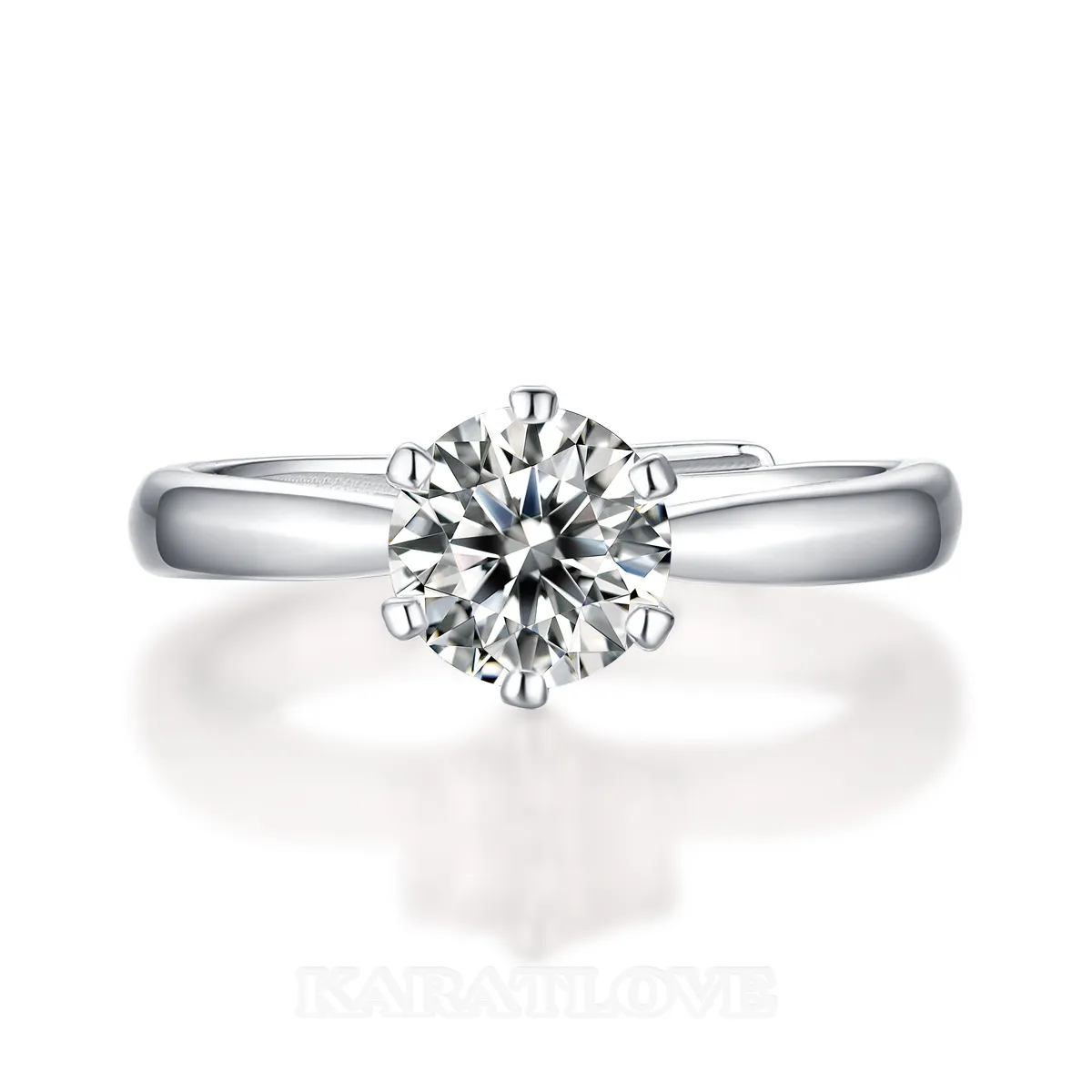 Bague de fiançailles solitaire en argent 925 moissanite de taille ronde et diamant blanc