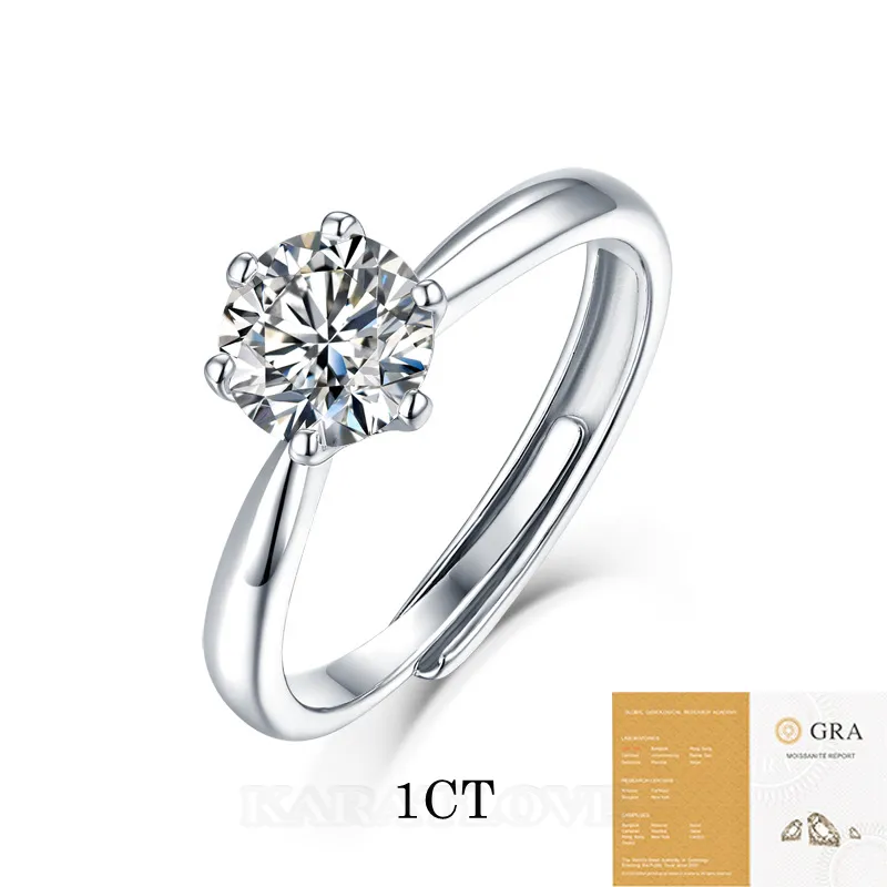 Bague de fiançailles solitaire en argent 925 moissanite de taille ronde et diamant blanc