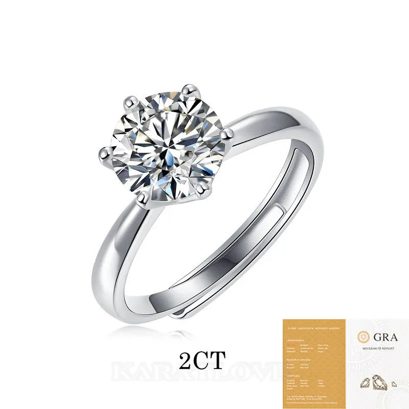 Bague de fiançailles solitaire en argent 925 moissanite de taille ronde et diamant blanc