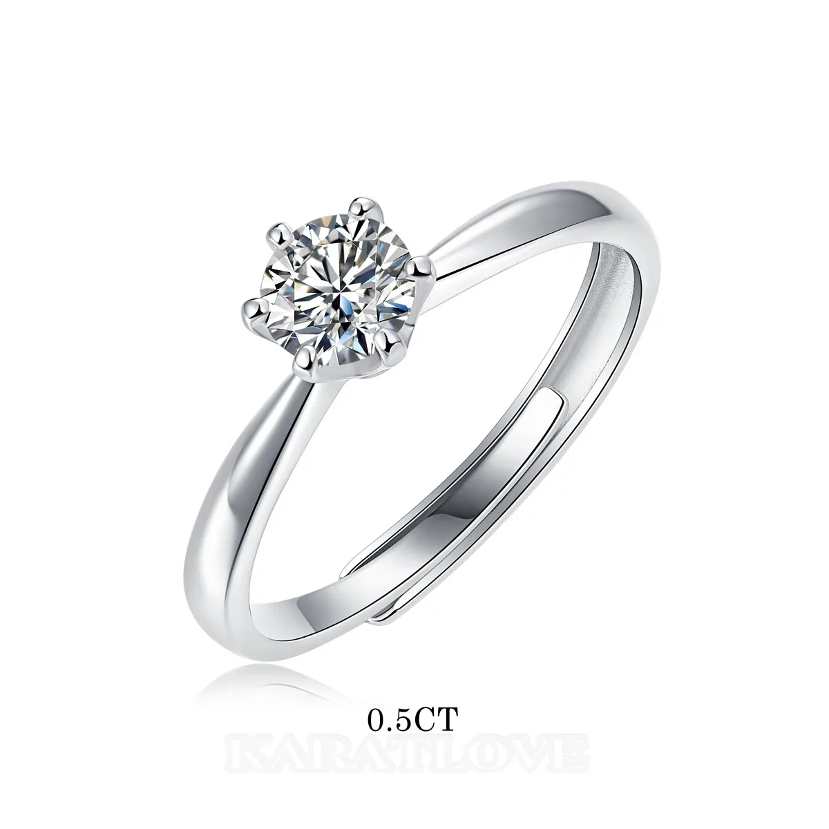 Bague de fiançailles solitaire en argent 925 moissanite de taille ronde et diamant blanc