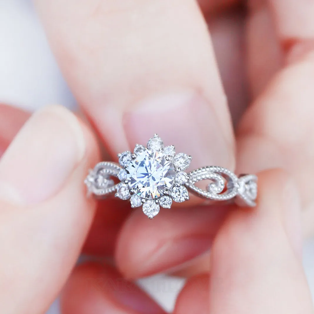 Bague de fiançailles en argent sterling 925 et diamant de moissanite de taille ronde