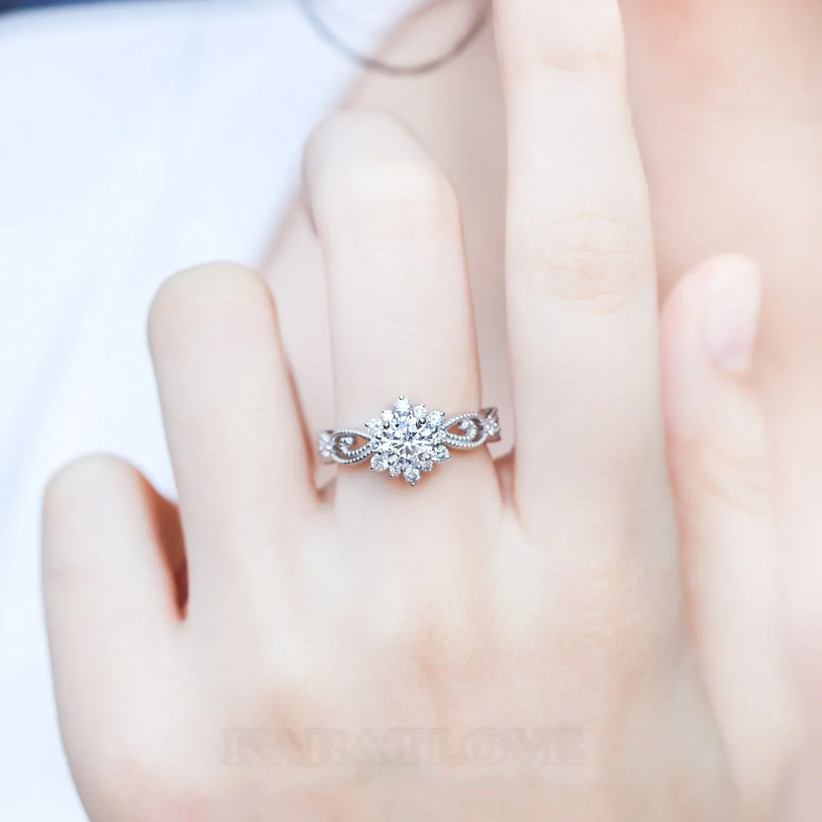 Bague de fiançailles en argent sterling 925 et diamant de moissanite de taille ronde