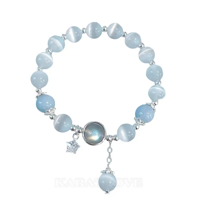 Bracelet de 7" en argent sterling 925 avec cristal d'opale bleu clair