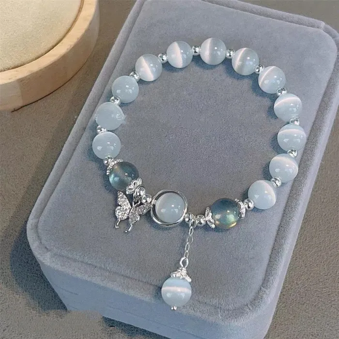 Bracelet de 7" en argent sterling 925 avec cristal d'opale bleu clair