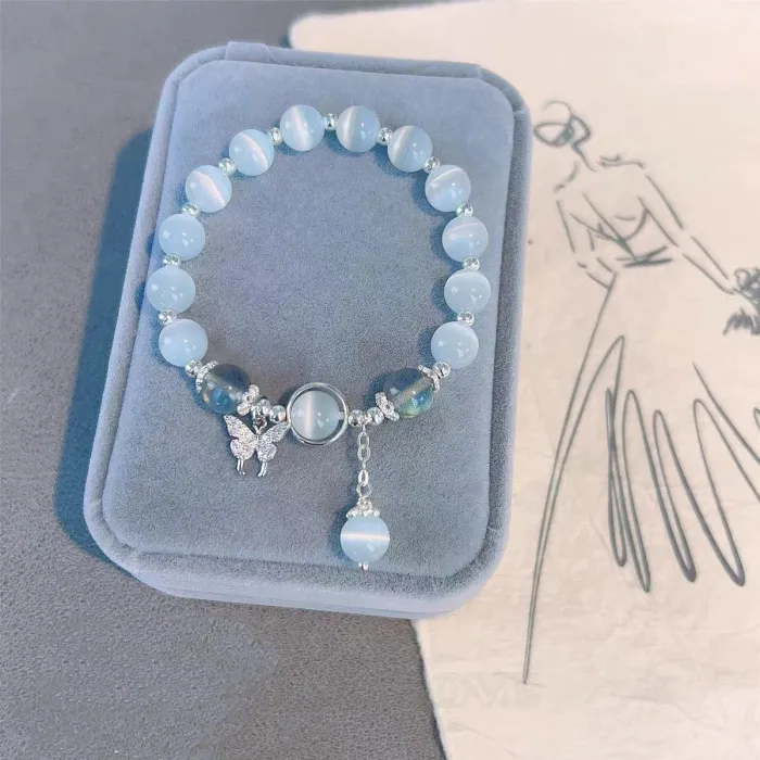Bracelet de 7" en argent sterling 925 avec cristal d'opale bleu clair