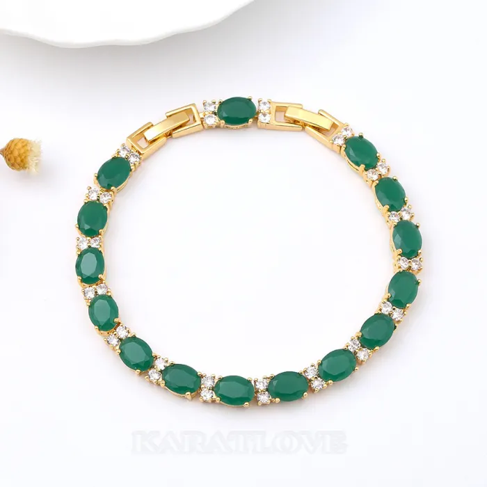 Bracelet de 7" en or jaune et cristal vert