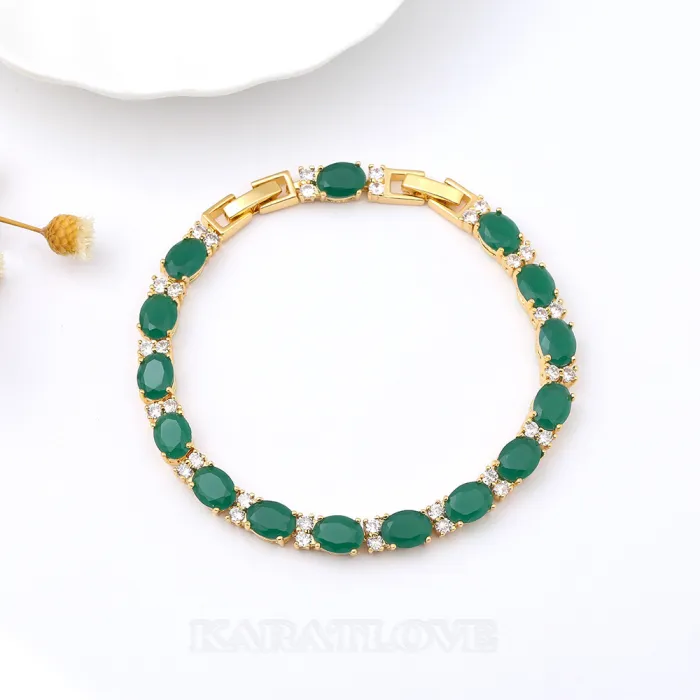 Bracelet de 7" en or jaune et cristal vert