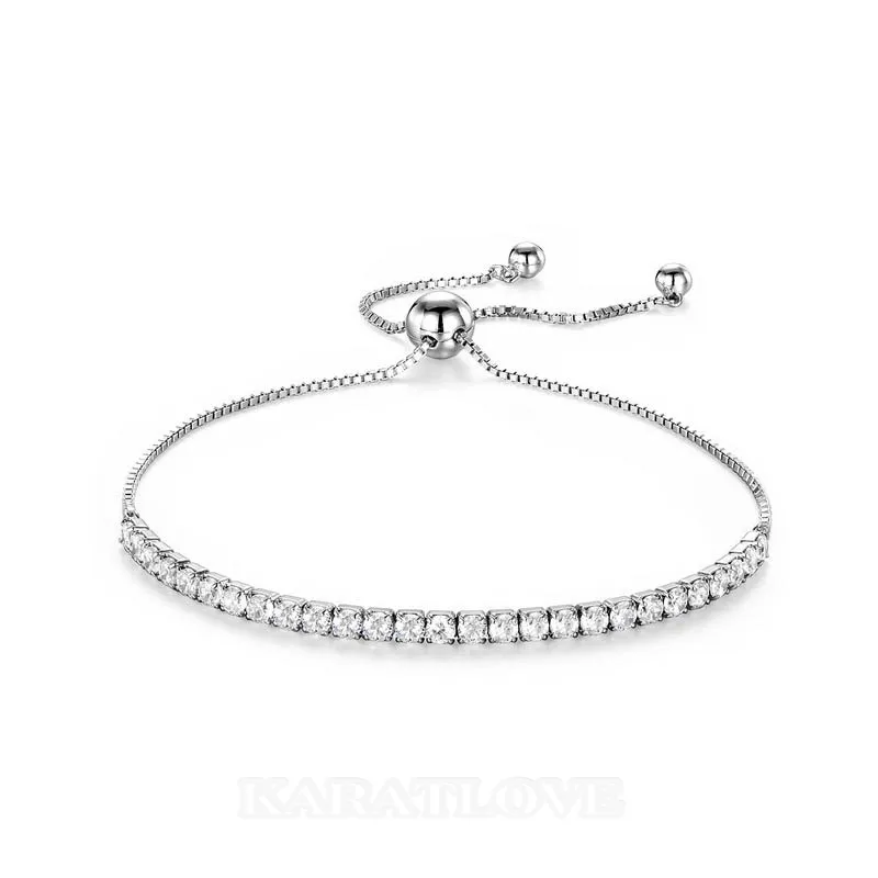 Bracelet réglable en argent sterling 925 avec diamant rond et blanc