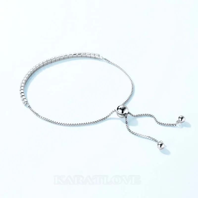 Bracelet réglable en argent sterling 925 avec diamant rond et blanc