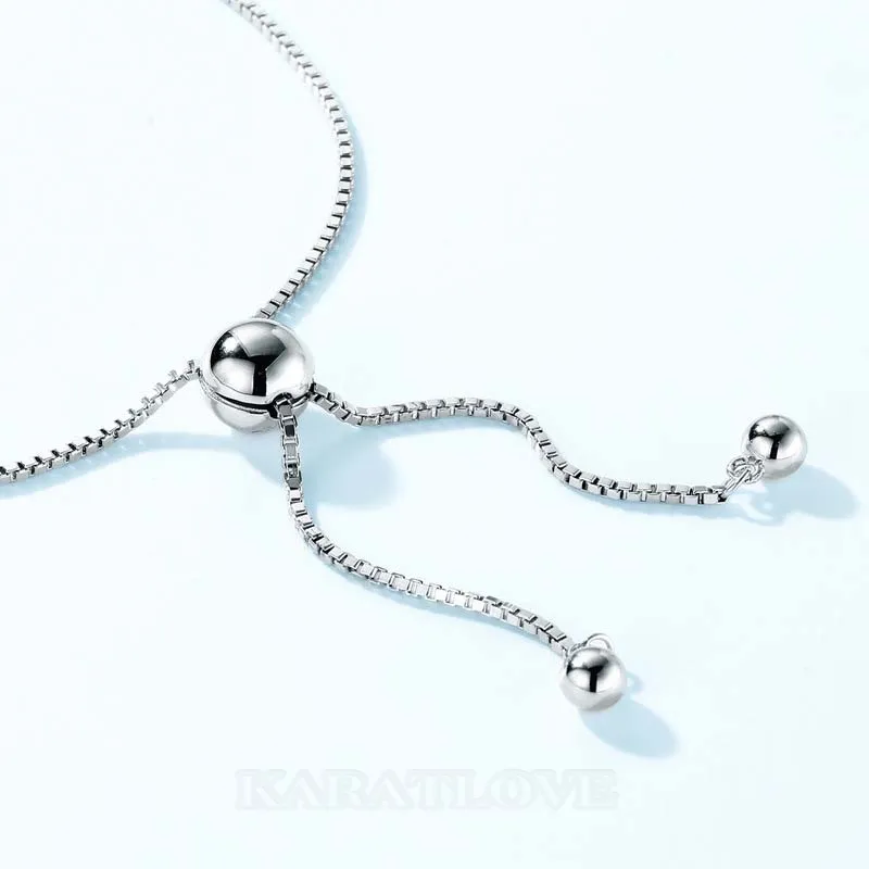 Bracelet réglable en argent sterling 925 avec diamant rond et blanc
