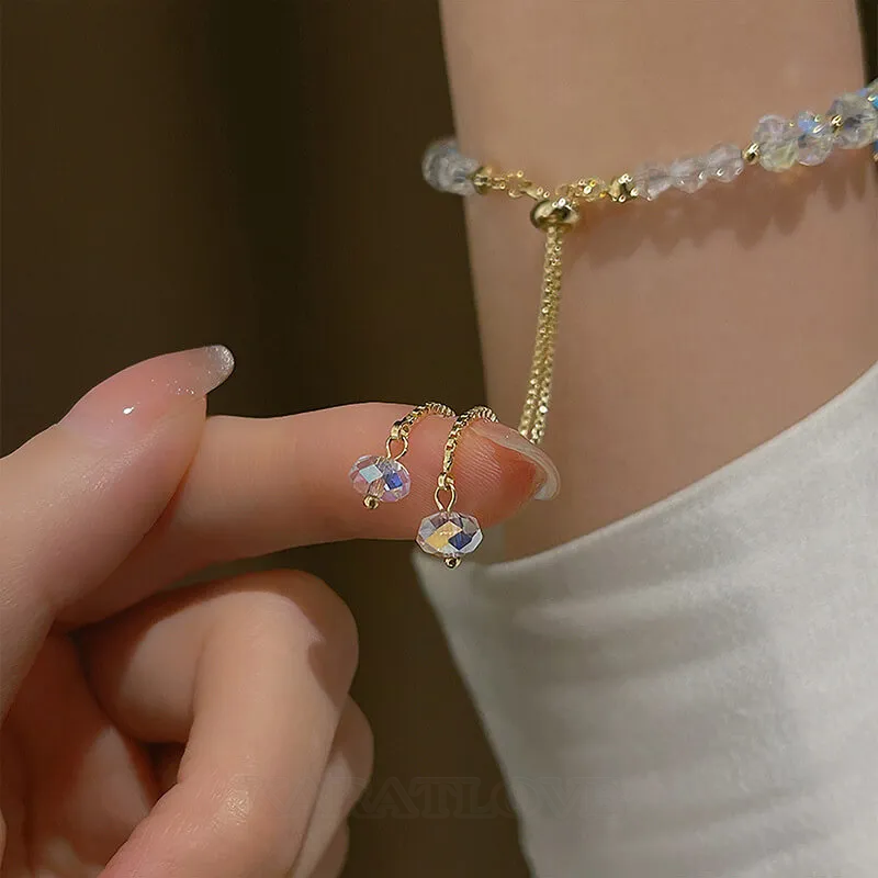 Bracelet de quartz de cristal en or jaune 10.6 pouces