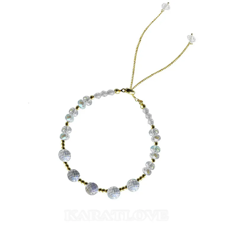 Bracelet de quartz de cristal en or jaune 10.6 pouces