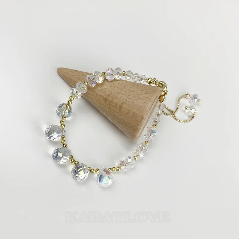 Bracelet de quartz de cristal en or jaune 10.6 pouces