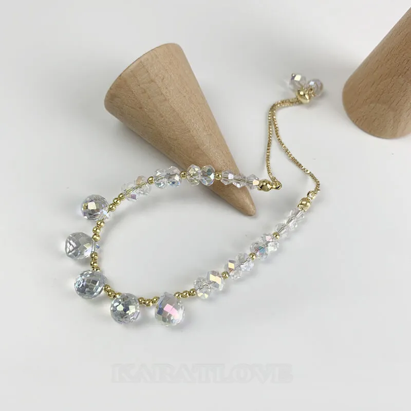 Bracelet de quartz de cristal en or jaune 10.6 pouces