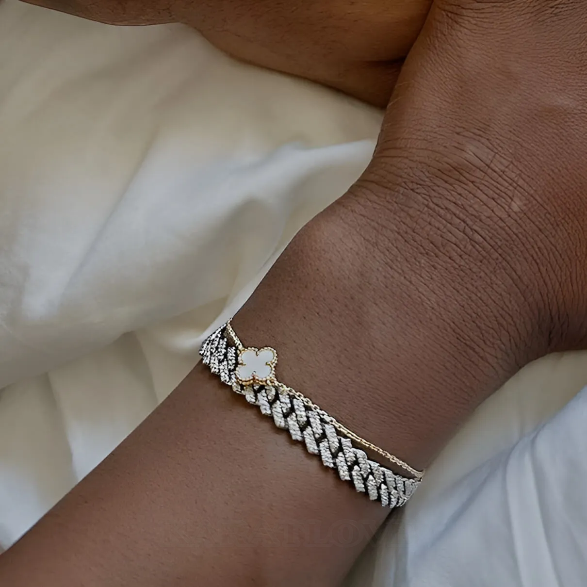 Hip hop bracelet cubain plaqué or 18k diamant blanc