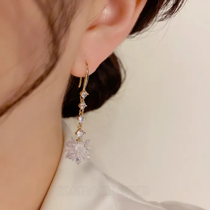 Pendants d'oreilles en or jaune et cristal