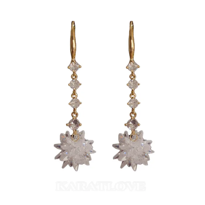 Pendants d'oreilles en or jaune et cristal