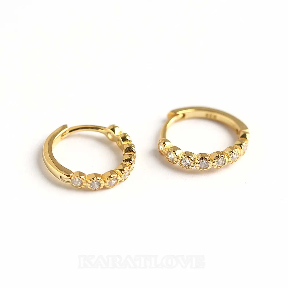 Boucles d'oreilles en argent sterling 925 or jaune et diamant blanc