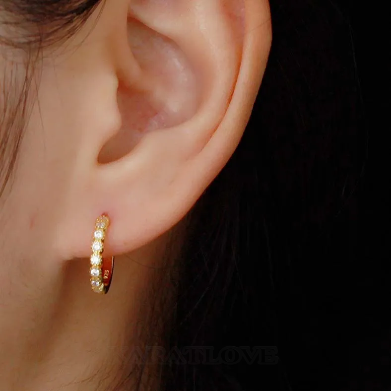 Boucles d'oreilles en argent sterling 925 or jaune et diamant blanc