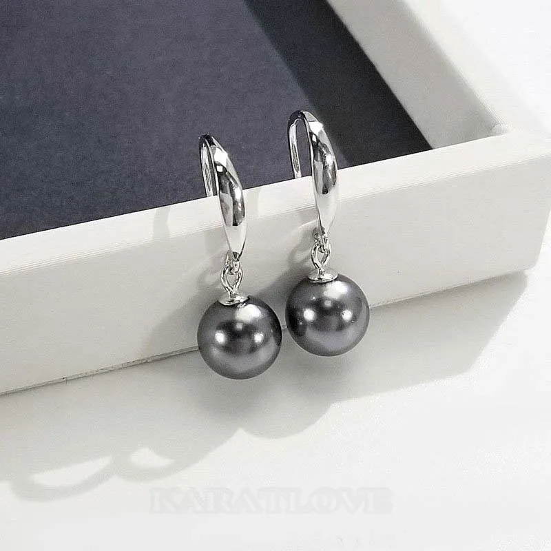Pendants d'oreilles en argent 925 perles noires rondes
