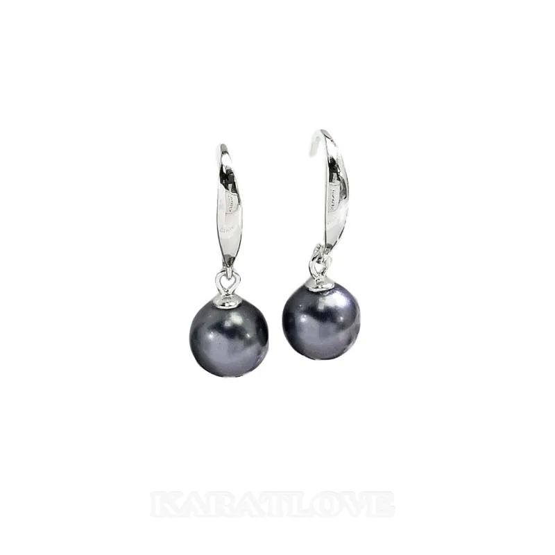 Pendants d'oreilles en argent 925 perles noires rondes