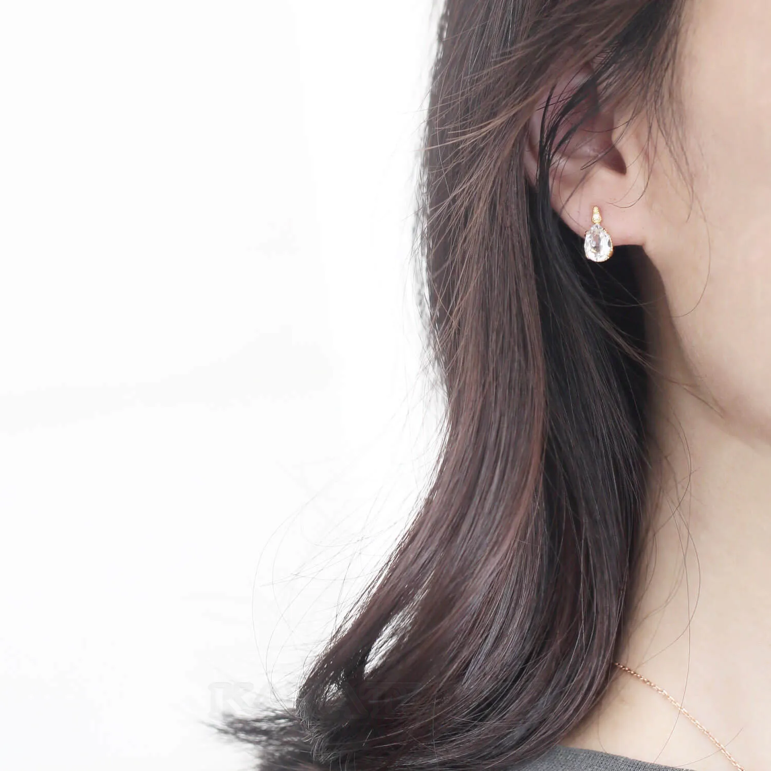 Boucles d'oreilles poire en argent sterling 925 avec quartz et or jaune