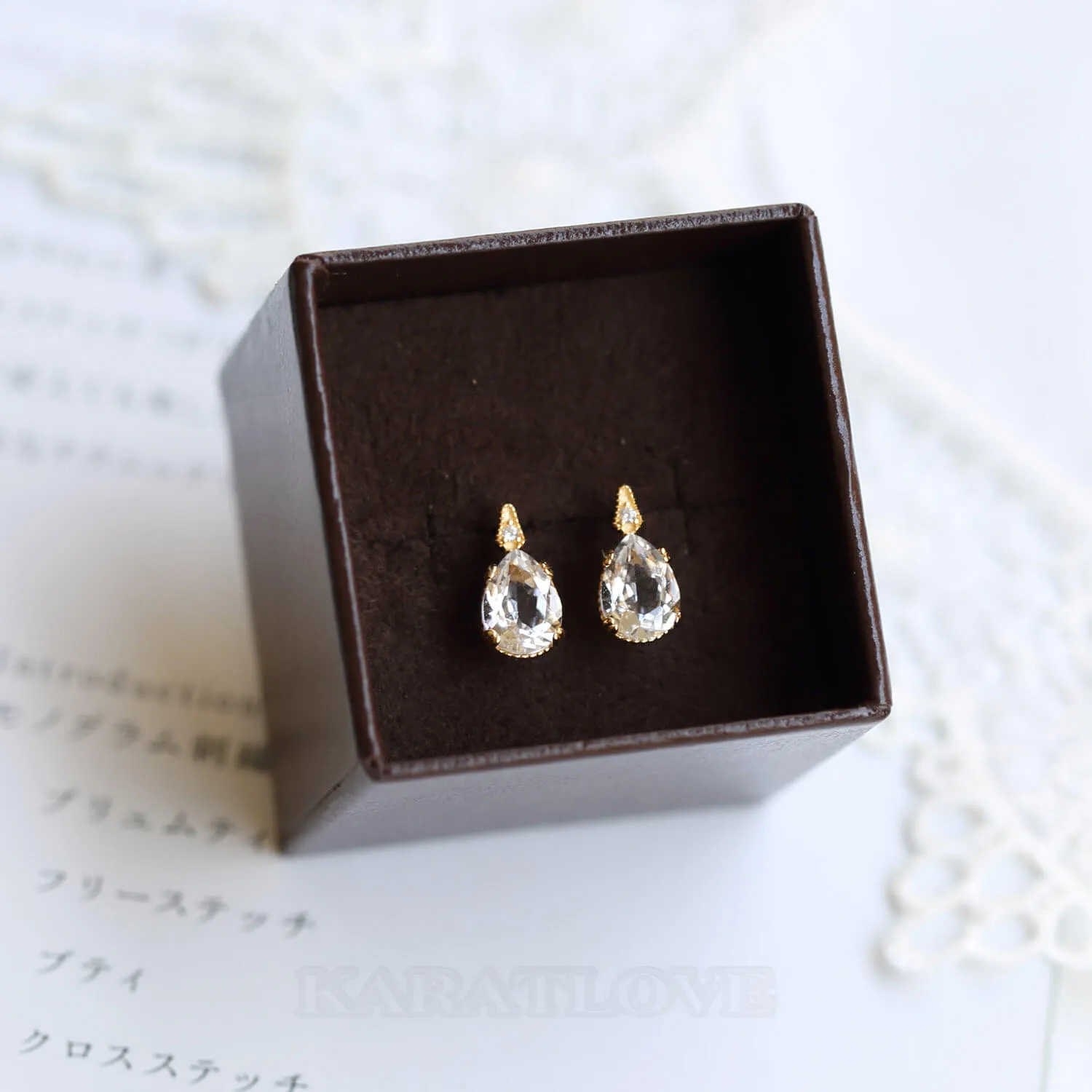 Boucles d'oreilles poire en argent sterling 925 avec quartz et or jaune