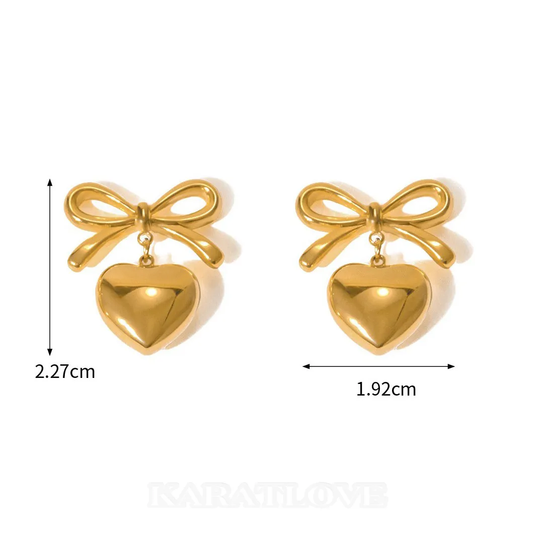 Boucles d'oreilles ruban en forme de cœur plaqué or 18k