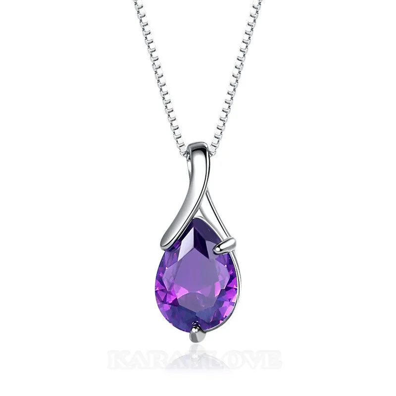 Collier de 16" en argent 925 avec améthyste violette taillée en poire