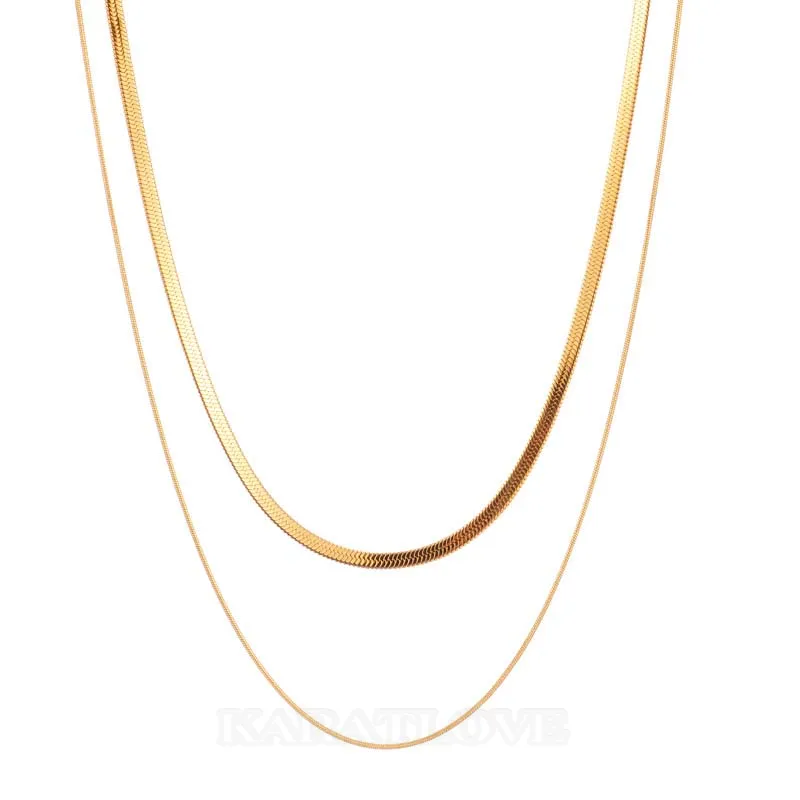 Collier 2 couches en titane et or jaune de 17 pouces