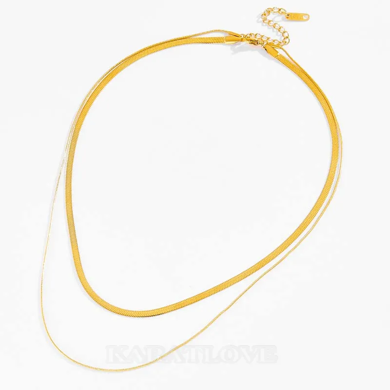 Collier 2 couches en titane et or jaune de 17 pouces