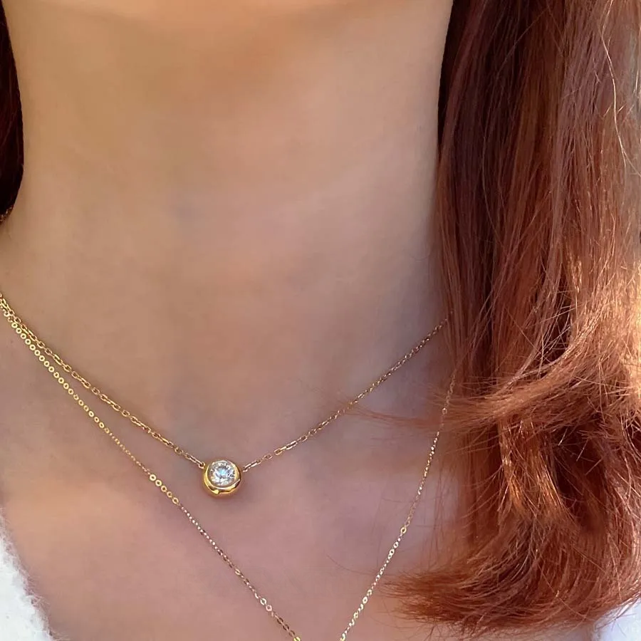 Collier de diamants ronds en argent 925 et or jaune 17