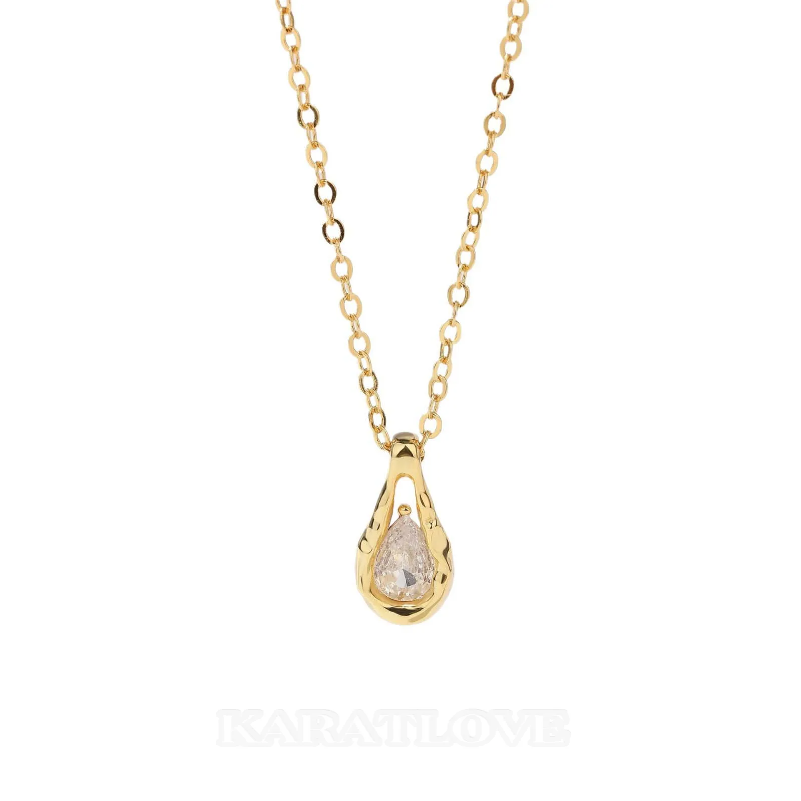 Collier 16" en argent sterling 925 et or jaune avec diamant en forme de poire