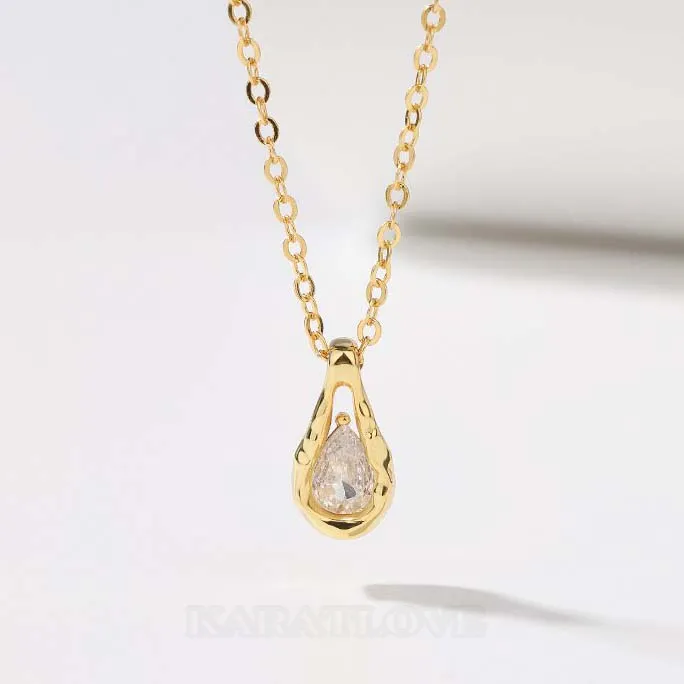 Collier 16" en argent sterling 925 et or jaune avec diamant en forme de poire